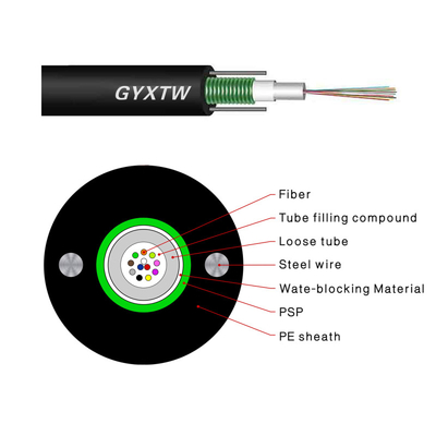 Low loss GYXTW Optical Fiber Cable 12 24 core G652D for aerial and duct laying