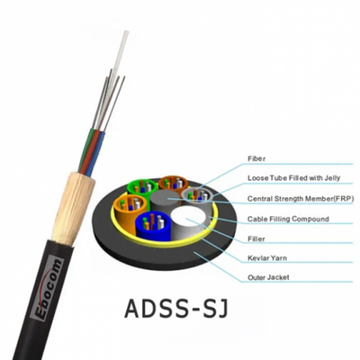 Venta global de fibra óptica ADSS cable exterior g652d 16 hilos de núcleo de modo único de la extensión de 200 hilos de aramida mono PE chaqueta