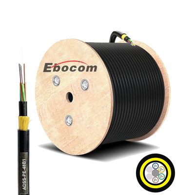 Cables de fibra óptica ADSS de 48 núcleos de modo único SM G652D Hilados de aramida de doble envoltura de doble chaqueta AT PE