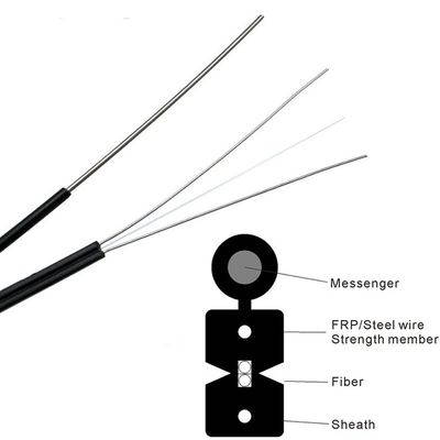 Cable de caída FTTH para exteriores 2 núcleo SM G657A1 chaqueta de fibra LSZH con alambre de acero miembro de resistencia FRP