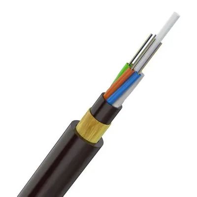 Cable de fibra óptica dieléctrico ADSS de 12 núcleos con doble cubierta, vaina de PE negra, hilo de aramida para uso aéreo y de poste a poste